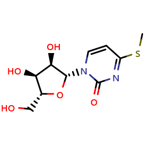 Chemical structure of 1-((2R,3R,4S,5R)-3,4-Dihydroxy-5-(hydroxymethyl)tetrahydrofuran-2-yl)-4-(methylthio)pyrimidin-2(1H)-one , CAS 14795-38-1, AChemBlock AD279217