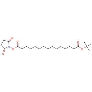 Chemical structure of 1-(tert-Butyl) 15-(2,5-dioxopyrrolidin-1-yl) pentadecanedioate , CAS 843666-37-5, AChemBlock AD279219