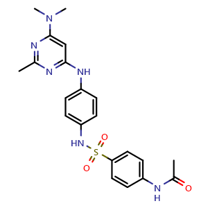 Chemical structure of N-(4-(N-(4-((6-(Dimethylamino)-2-methylpyrimidin-4-yl)amino)phenyl)sulfamoyl)phenyl)acetamide , CAS 1031644-43-5, AChemBlock AD279224
