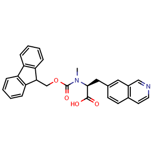 Chemical structure of (S)-2-((((9H-Fluoren-9-yl)methoxy)carbonyl)(methyl)amino)-3-(isoquinolin-7-yl)propanoic acid , CAS 2973754-91-3, AChemBlock AD279233