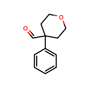 Chemical structure of 4-Phenyltetrahydro-2H-pyran-4-carbaldehyde , CAS 66109-88-4, AChemBlock AD279238