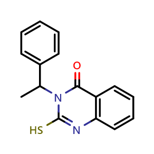 Chemical structure of 3-(1-Phenylethyl)-2-sulfanyl-3,4-dihydroquinazolin-4-one , CAS 568558-23-6, AChemBlock AD279242