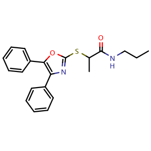 Chemical structure of 2-((4,5-Diphenyloxazol-2-yl)thio)-N-propylpropanamide , CAS 1390537-56-0, AChemBlock AD279245