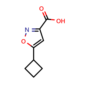 Chemical structure of 5-Cyclobutylisoxazole-3-carboxylic acid , CAS 1368343-41-2, AChemBlock AD279250