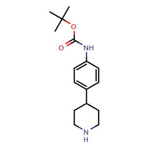 Chemical structure of tert-Butyl N-4-(piperidin-4-yl)phenylcarbamate , CAS 887589-58-4, AChemBlock AD279258
