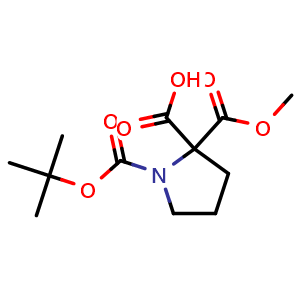 Chemical structure of 1-(tert-Butoxycarbonyl)-2-(methoxycarbonyl)pyrrolidine-2-carboxylic acid , CAS 1621421-76-8, AChemBlock AD279276