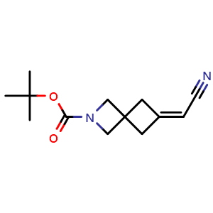 Chemical structure of tert-Butyl 6-(cyanomethylene)-2-azaspiro[3.3]heptane-2-carboxylate , CAS 1428726-12-8, AChemBlock AD279281
