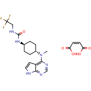 Chemical structure of 1-((1r,4r)-4-(Methyl(7H-pyrrolo[2,3-d]pyrimidin-4-yl)amino)cyclohexyl)-3-(2,2,2-trifluoroethyl)urea maleic acid , AChemBlock AD279292