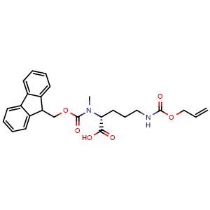 Chemical structure of (R)-2-[Fmoc-(methyl)amino]-5-[[(allyloxy)carbonyl]amino]pentanoic acid , AChemBlock AD279323