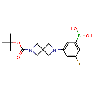 Chemical structure of 3-(6-Boc-2,6-diazaspiro[3.3]heptan-2-yl)-5-fluorophenylboronic acid , AChemBlock AD279324