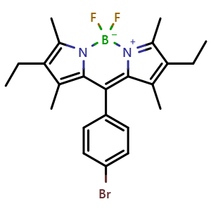 Chemical structure of 10-(4-Bromophenyl)-2,8-diethyl-5,5-difluoro-1,3,7,9-tetramethyl-5H-dipyrrolo[1,2-c:2’,1’-f][1,3,2]diazaborinin-4-ium-5-uide , AChemBlock AD279337