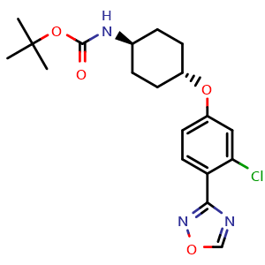 Chemical structure of trans-N-Boc-4-[3-chloro-4-(1,2,4-oxadiazol-3-yl)phenoxy]cyclohexanamine , CAS 3085757-10-1, AChemBlock AD279338