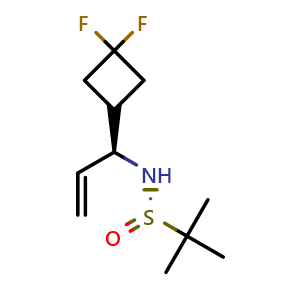 Chemical structure of (S)-N-[(S)-1-(3,3-Difluorocyclobutyl)allyl]-2-methylpropane-2-sulfinamide , AChemBlock AD279346