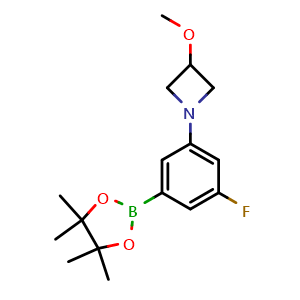 Chemical structure of 3-Fluoro-5-(3-methoxyazetidin-1-yl)phenylboronic acid pinacol ester , AChemBlock AD279355