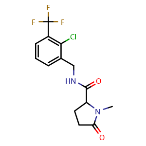 Chemical structure of N-[2-Chloro-3-(trifluoromethyl)benzyl]-1-methyl-5-oxopyrrolidine-2-carboxamide , AChemBlock AD279364