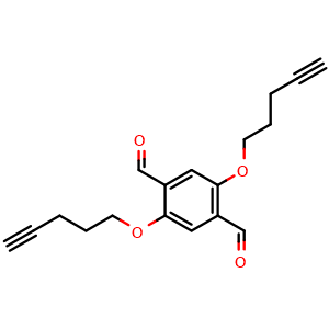 Chemical structure of 2,5-Bis(pent-4-yn-1-yloxy)terephthalaldehyde , AChemBlock AD279412