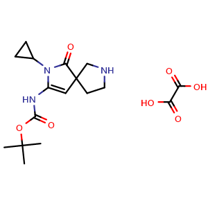 Chemical structure of tert-Butyl (2-cyclopropyl-1-oxo-2,7-diazaspiro[4.4]non-3-en-3-yl)carbamate oxalate , AChemBlock AD279414