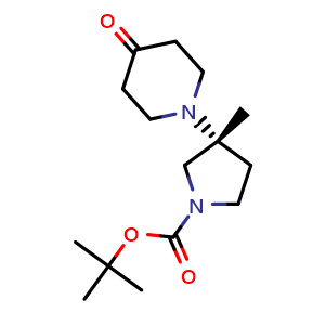 Chemical structure of tert-Butyl (R)-3-methyl-3-(4-oxopiperidin-1-yl)pyrrolidine-1-carboxylate , AChemBlock AD279415