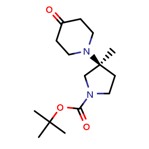 Chemical structure of tert-Butyl (S)-3-methyl-3-(4-oxopiperidin-1-yl)pyrrolidine-1-carboxylate , AChemBlock AD279416