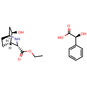 Chemical structure of Ethyl (1S,3S,4S,5R)-5-hydroxy-2-azabicyclo[2.2.2]octane-3-carboxylate (2S)-2-hydroxy-2-phenyl-acetic acid , AChemBlock AD279427