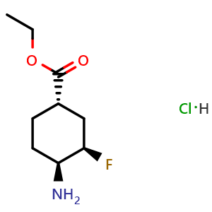 Chemical structure of Ethyl (1S,3R,4S)-4-amino-3-fluoro-cyclohexanecarboxylate hydrochloride , AChemBlock AD279433