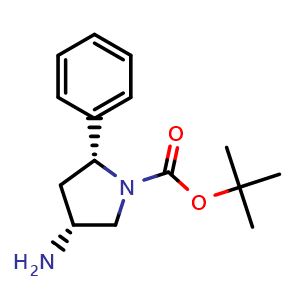 Chemical structure of tert-Butyl (2R,4R)-4-amino-2-phenyl-pyrrolidine-1-carboxylate , AChemBlock AD279434
