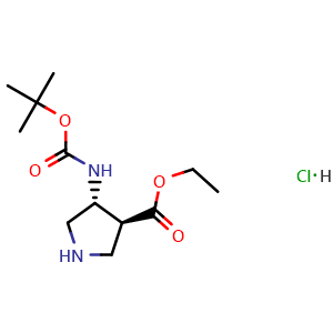 Chemical structure of Ethyl (3S,4R)-4-(tert-butoxycarbonylamino)pyrrolidine-3-carboxylate hydrochloride , AChemBlock AD279436