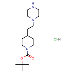 Chemical structure of tert-Butyl 4-(2-piperazin-1-ylethyl)piperidine-1-carboxylate hydrochloride , AChemBlock AD279444