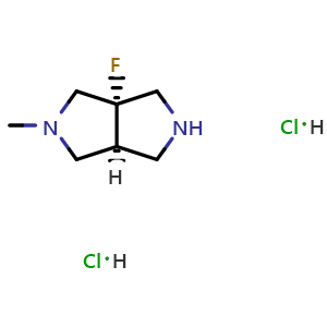 Chemical structure of rel-(3aS,6aS)-3a-Fluoro-2-methyl-octahydropyrrolo[3,4-c]pyrrole dihydrochloride , AChemBlock AD279446