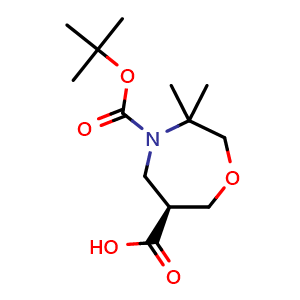 Chemical structure of (6S)-4-tert-Butoxycarbonyl-3,3-dimethyl-1,4-oxazepane-6-carboxylic acid , AChemBlock AD279447