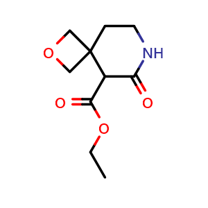 Chemical structure of Ethyl 6-oxo-2-oxa-7-azaspiro[3.5]nonane-5-carboxylate , AChemBlock AD279448