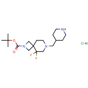 Chemical structure of tert-Butyl 5,5-difluoro-7-(4-piperidylmethyl)-2,7-diazaspiro[3.5]nonane-2-carboxylate hydrochloride , AChemBlock AD279453