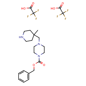 Chemical structure of Benzyl 4-[(4-methyl-4-piperidyl)methyl]piperazine-1-carboxylate bis(2,2,2-trifluoroacetic acid) , AChemBlock AD279454