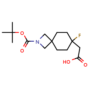 Chemical structure of 2-(2-tert-Butoxycarbonyl-7-fluoro-2-azaspiro[3.5]nonan-7-yl)acetic acid , AChemBlock AD279457
