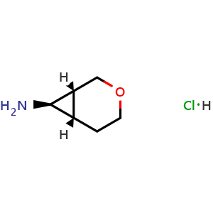 Chemical structure of rel-(1R,6S,7R)-3-Oxabicyclo[4.1.0]heptan-7-amine hydrochloride , AChemBlock AD279459