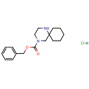 Chemical structure of Benzyl 1,4-diazaspiro[5.5]undecane-4-carboxylate hydrochloride , AChemBlock AD279461