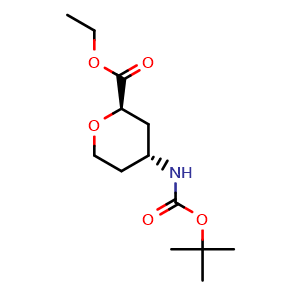 Chemical structure of Ethyl (2R,4R)-4-(tert-butoxycarbonylamino)tetrahydropyran-2-carboxylate , AChemBlock AD279465