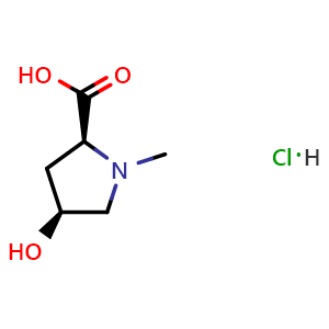 Chemical structure of (2S,4S)-4-Hydroxy-1-methyl-pyrrolidine-2-carboxylic acid hydrochloride , AChemBlock AD279473