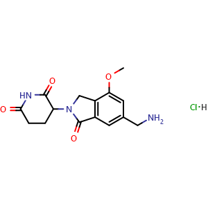 Chemical structure of 3-[6-(Aminomethyl)-4-methoxy-1-oxo-isoindolin-2-yl]piperidine-2,6-dione hydrochloride , AChemBlock AD279479