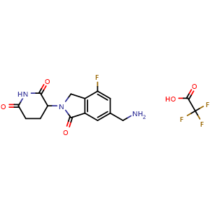 Chemical structure of 3-[6-(Aminomethyl)-4-fluoro-1-oxo-isoindolin-2-yl]piperidine-2,6-dione 2,2,2-trifluoroacetic acid , AChemBlock AD279480