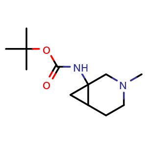 Chemical structure of tert-Butyl N-(3-methyl-3-azabicyclo[4.1.0]heptan-1-yl)carbamate , AChemBlock AD279498