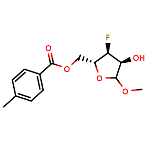 Chemical structure of [(2R,3S,4S)-3-Fluoro-4-hydroxy-5-methoxy-tetrahydrofuran-2-yl]methyl 4-methylbenzoate , AChemBlock AD279499