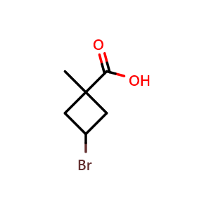 Chemical structure of 3-Bromo-1-methyl-cyclobutanecarboxylic acid , AChemBlock AD279500