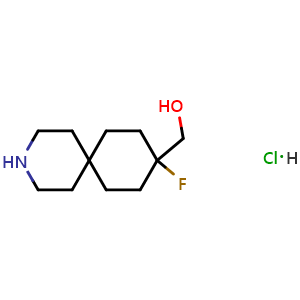 Chemical structure of (9-Fluoro-3-azaspiro[5.5]undecan-9-yl)methanol hydrochloride , AChemBlock AD279502
