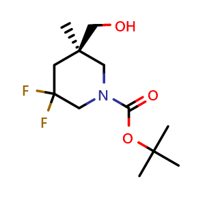 Chemical structure of tert-Butyl (5R)-3,3-difluoro-5-(hydroxymethyl)-5-methyl-piperidine-1-carboxylate , AChemBlock AD279504