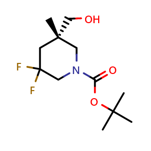 Chemical structure of tert-Butyl (5S)-3,3-difluoro-5-(hydroxymethyl)-5-methyl-piperidine-1-carboxylate , AChemBlock AD279505