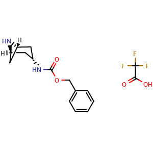 Chemical structure of Benzyl N-[endo-(1S,5R)-6-azabicyclo[3.1.1]heptan-3-yl]carbamate 2,2,2-trifluoroacetic acid , AChemBlock AD279508