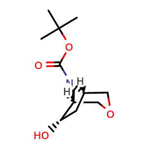 Chemical structure of tert-Butyl rel-(1S,5S,6S)-6-hydroxy-3-oxa-8-azabicyclo[3.2.1]octane-8-carboxylate , AChemBlock AD279513