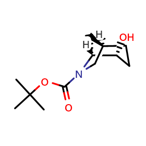 Chemical structure of tert-Butyl cis-4-hydroxy-6-azabicyclo[3.2.1]octane-6-carboxylate , AChemBlock AD279514