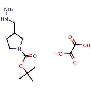 Chemical structure of tert-Butyl 3-(hydrazinomethyl)pyrrolidine-1-carboxylate oxalic acid , AChemBlock AD279525